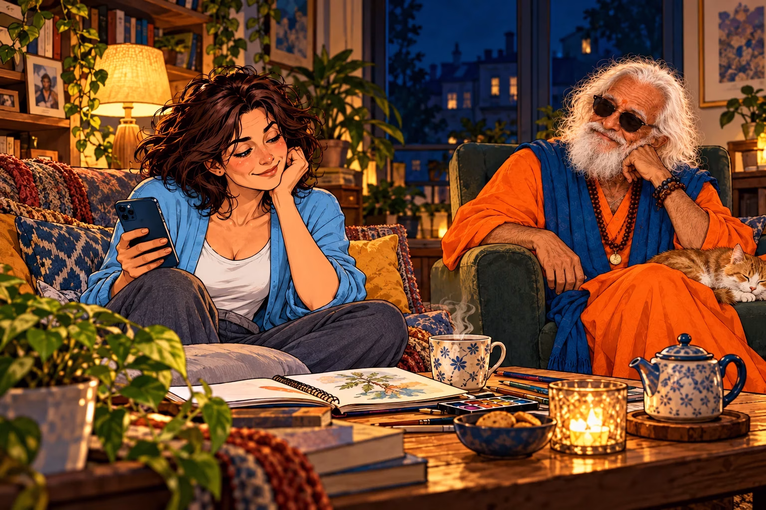 Una donna sceglie come trascorrere una serata tranquilla nella propria casa, con il Guru.