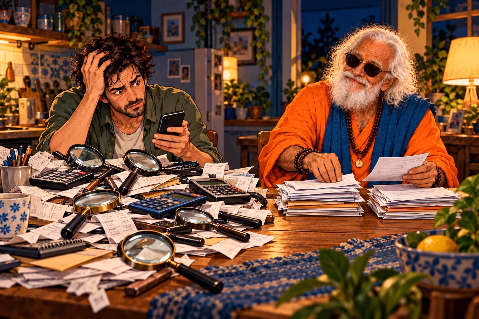 Il Guru e un uomo distinguono i conti concreti dai controlli ripetuti e dalle preoccupazioni.